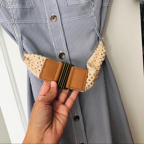 Tahari Midi Collared Shirt Dress Blue Pinstripes - Picture 3 of 8